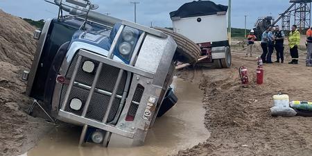 Truck on its side