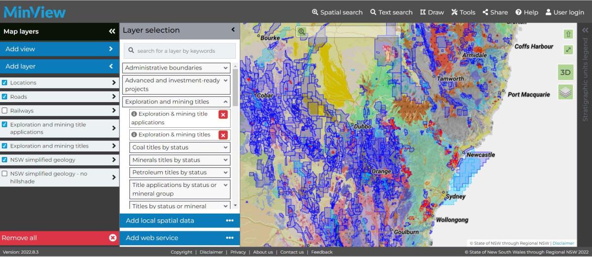 Exploration and mining titles layer in MinView