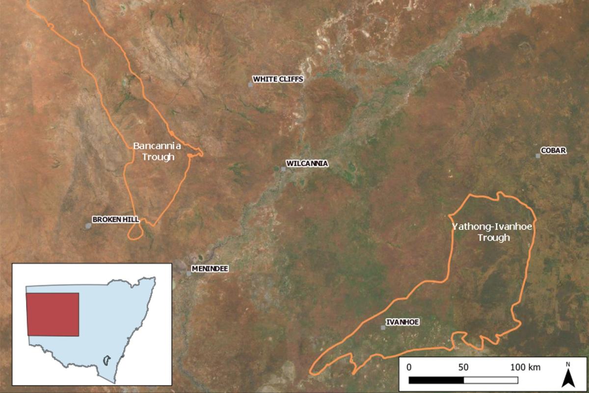 The Bancannia Trough and Yathong–Ivanhoe Trough map