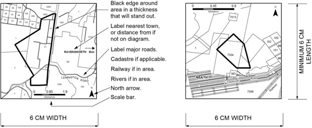 Diagram to assist prep for advertising diagram showing requirements for labels and size.